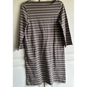 Garnet Hill Women’s Size‎ 00 Tan White Stripe 3/4 Sleeve Cotton Dress